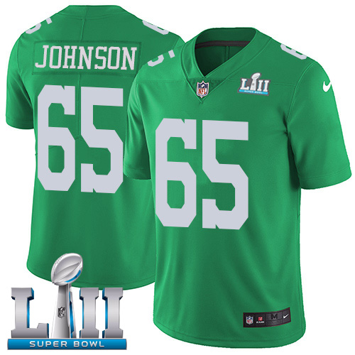 Nike Eagles #65 Lane Johnson Green Super Bowl LII Men's Stitched NFL Limited Rush Jersey - Click Image to Close